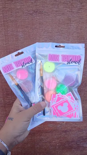 Kit Glitter Stencil Tatu Premiun Completo X 2 Glitter Bar
