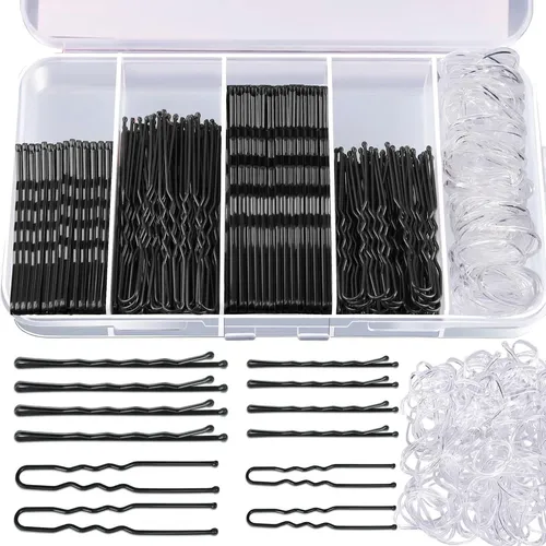 Kit 300 Pasadores Y Ligas Para Peinar Con Estuche Negro Zss