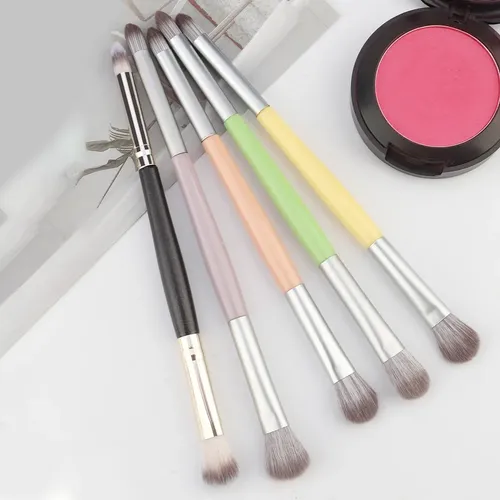 5 Pinceles Doble Punta Para Detalles Sombras Ojos Multicolor