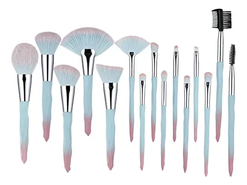 Set De 15 Brochas De Maquillaje Azul Degradado
