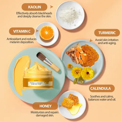 Máscara De Arcilla Vitamina C Turmeric Youzhi 200g Cuidado