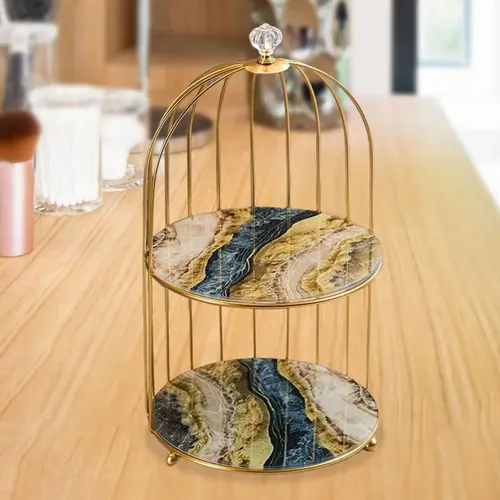 – 2x Jaula De Pájaros De Hierro Organizador De Maquillaje =