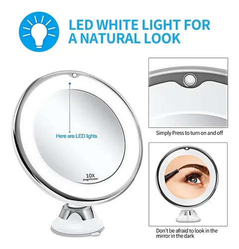 Espejo De Encimera Con Luz Led Y Aumento De 10x Para Maquill