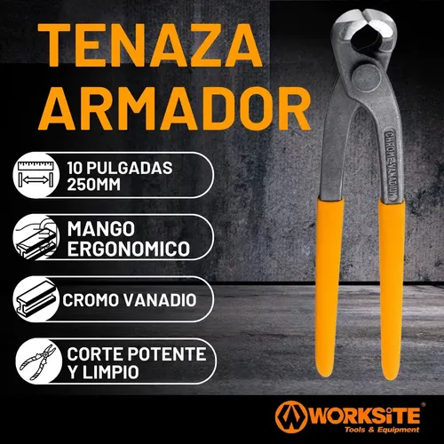 Tenaza 10 Pulgadas Armador Medio Corte Cromo Vanadio Worksite 250 Mm