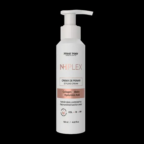 Crema Peinar Nissi Hair NH Plex Colágeno Biotina Acido Hialuronico 125ml Formula profesional Control Frizz Sin Sal, sin silicona y sin parabenos. Cruelty Free y apto para rulos