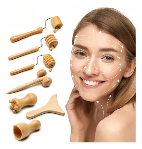 7pcs Masajeador Facial De Madera Para Spa, Maderoterapia,  7pcs