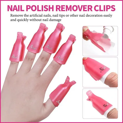 Clip Para Remover Esmalte Uñas Akoak 10 Pcs Acrílico Rosa