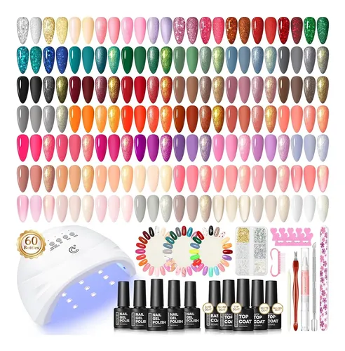 Kit Uñas Gel 55 Colores Uv Base Top Coat Brillos