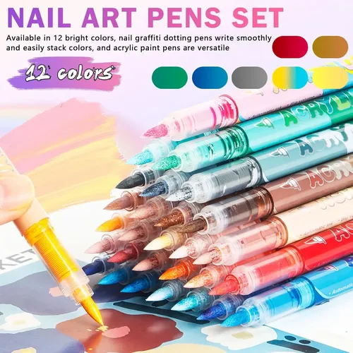 Set 12 Marcadores Para Uñas Colores Acrílicos Secado Rápi