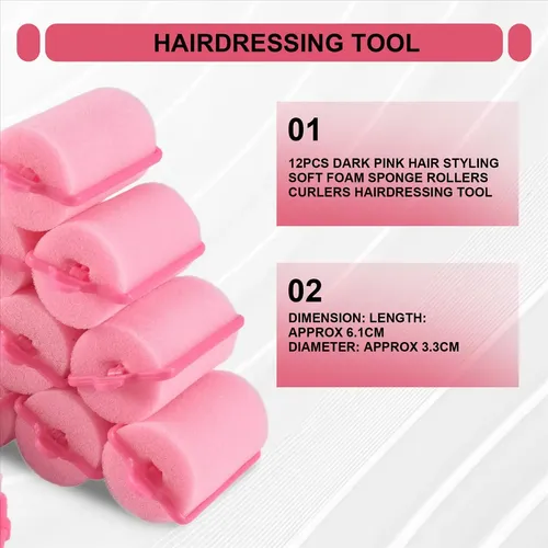 12 Rulos De Espuma Suave Para Peinar El Cabello, Rosa Oscuro