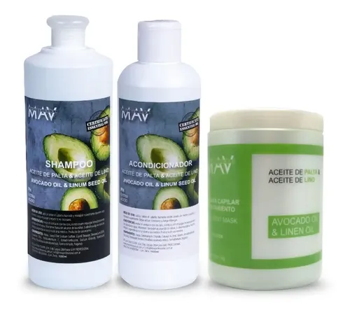 Shampoo Acondicionador Mascara Palta Lino Kit Grande Mav X3