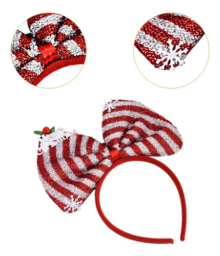 Diadema Con Lazo Navideño, Raya Roja Y Blanca