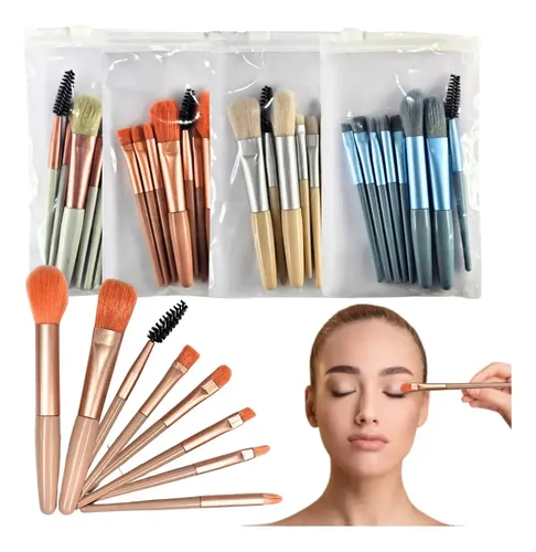 Set X8 Mini Brochas Pinceles P/ Maquillaje Difuminar Make Up Color Rosa