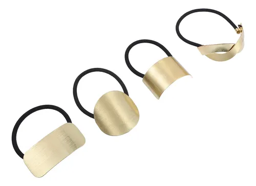4pcs Golden Metal Hair Bands Elastic Hair Ties For Women