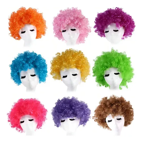 Peluca Afro Payaso Rulos Cotillon Fiesta Color Azul
