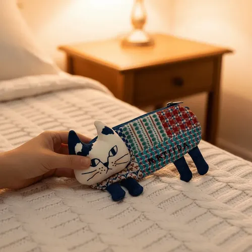 2 Estuches Maquillaje Tela Gato Patchwork Y Tomate Cuadros