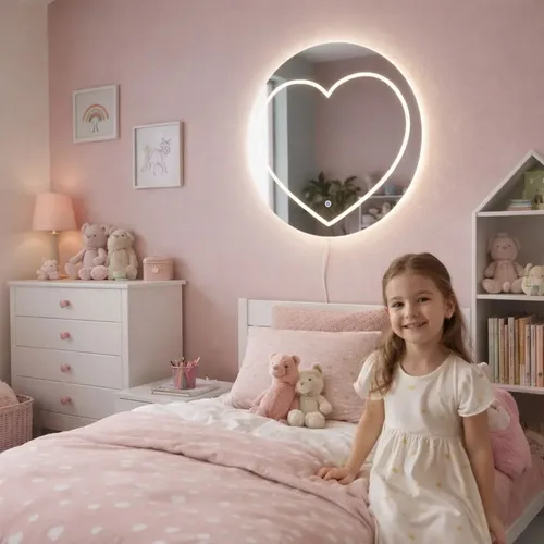 Espejo Corazón Led Tactil 60cm, Luz Cálida-natural-fría