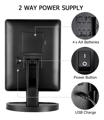 Espejo De Tocador Iluminado Kookin Con 16 Luces Led Negro