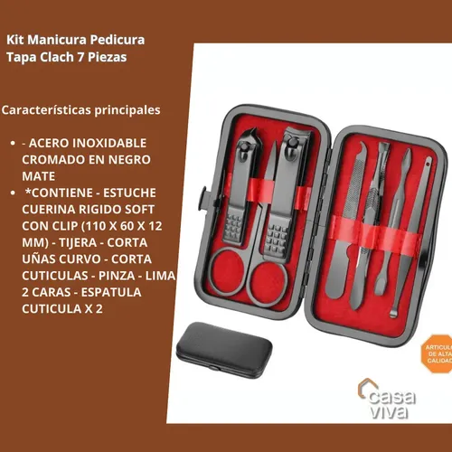 Kit Manicura Pedicura Negro 7 Piezas Con Estuche