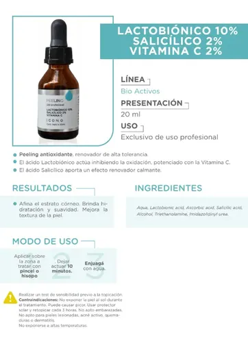 Lactobionico 10% Salicilico 2% Vitamina C Iconco