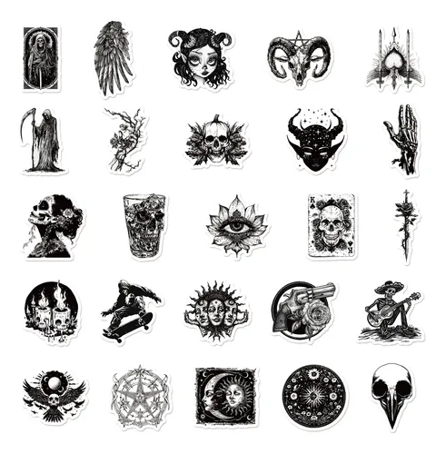 400 Pegatinas En Blanco Y Negro Estilo Gótico For Halloween