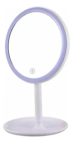 Espejo Maquillaje Luz Led Táctil Usb Redondo Con Base