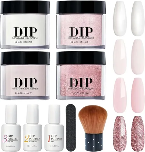 Kit De Uñas En Polvo De 4 Colores, 10 Unidades/set 4 Colors (white,light Pink,pale Pink,rose Glitter)