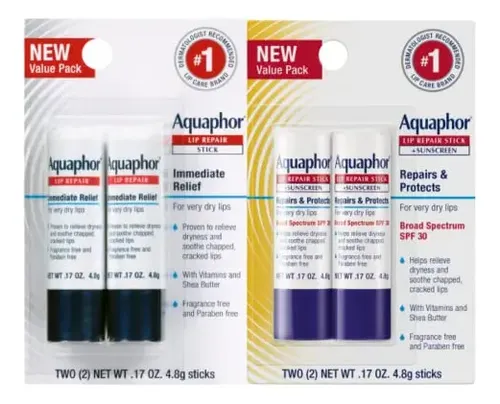 Bálsamo labial reparador de labios Aquaphor, kit con 4 barras: 2 humectantes y 2 con SPF 30