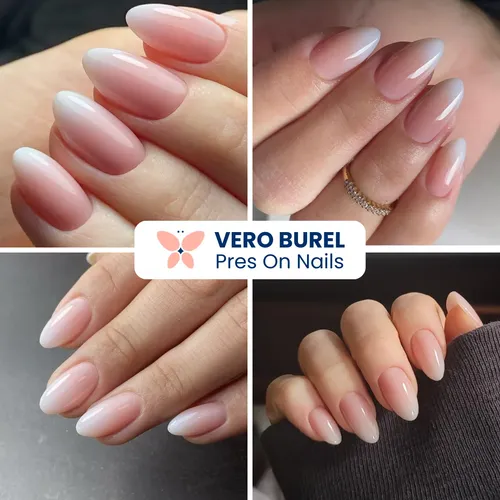Press On Almendra Baby Boomer 24 Uñas Postizas Autoadhesivas