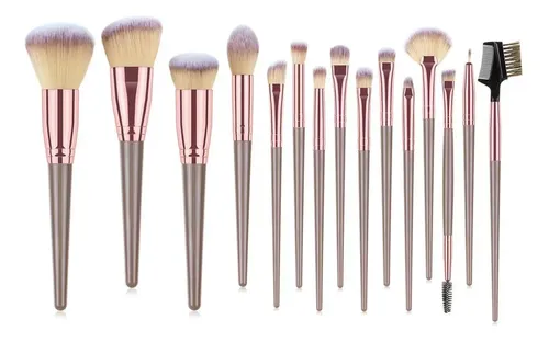 Set 15 Brochas Maquillaje Ojos Rubor Con Funda 15 Pieces Champagne Gold Makeup Brush Bag