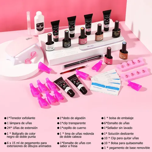 Geles Esmalte Kit Para Uñas Con Lámpara Led/uv Manicura Set Light Pink, Milk White, Pink, Clear, Nude