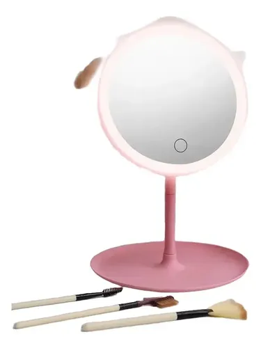 Espejo De Maquillaje 3 Modos Luces Led Con Base Carga Usb Marco Blanco