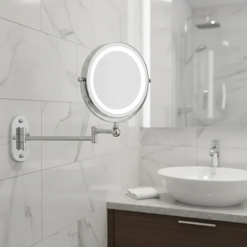 Espejo Aumento 5x Baño Pared Reversible Luz Led Maquillaje