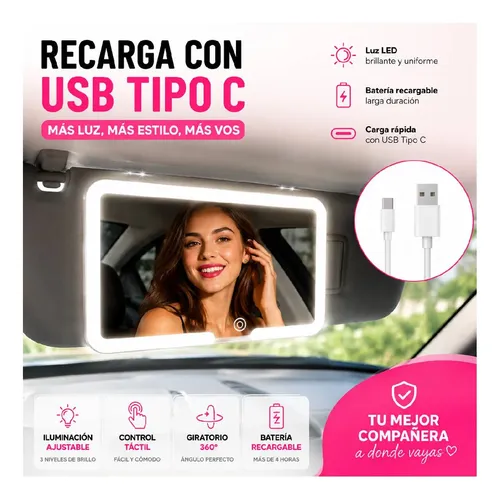 Espejo Parasol Visera Auto Luz Led Maquillaje