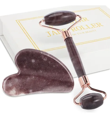 Rodillo Facial Jade Morado Para Ojos Y Cuello Antipuff