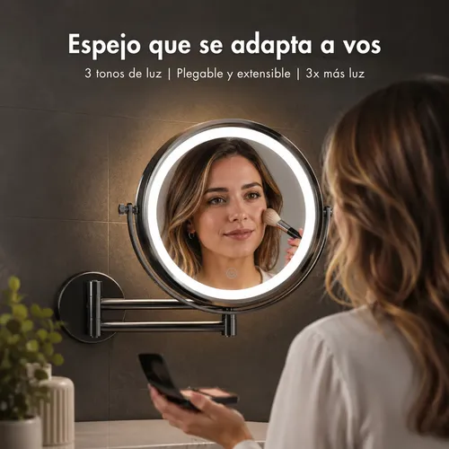 Espejo Para Maquillaje Led Pared Aumento X3 Bateria 3000mah