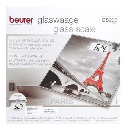 Beurer Gs 203 Paris Balanza Personal Digital Vidrio Lcd Color Gris Oscuro