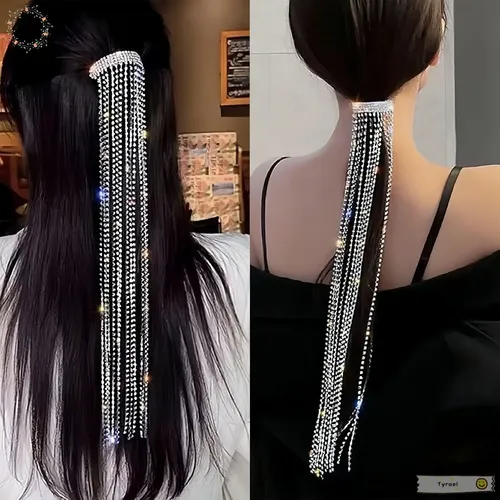A Pinza De Pelo Brillante Para Mujer Con Flecos Largos Y .