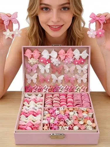 Set 540 Piezas Hebillas Y Gomitas Para Pelo Rosa Claro