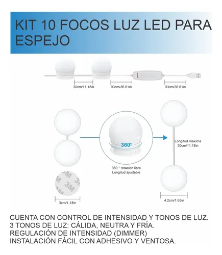 Kit 10 Focos Lamparas Luz Espejo Usb Maquillaje Camarin F