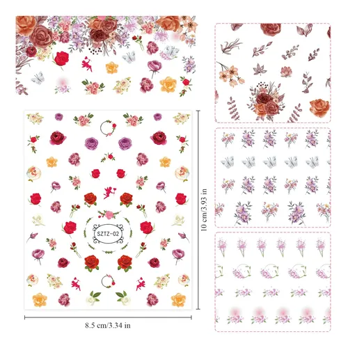 Edittime Kit Stickers Flores Y Strass Uñas Multicolor