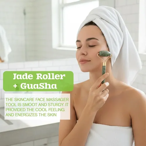 Rodillo Y Gua Sha Jade Verde Para Masaje Facial