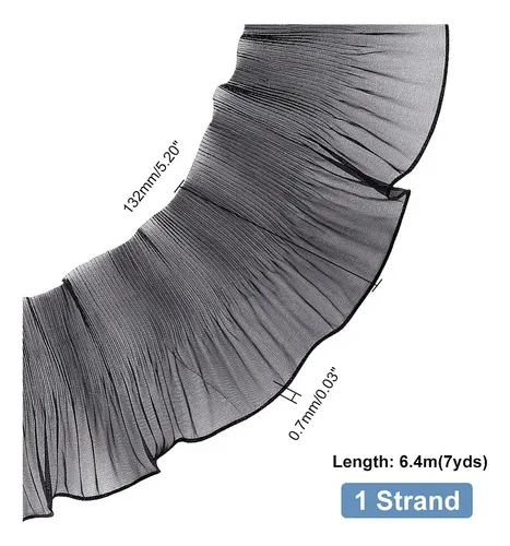 Cinta De Poliéster Con Ondas Y Pliegues, 7 Yardas Negro Pleated Wavy