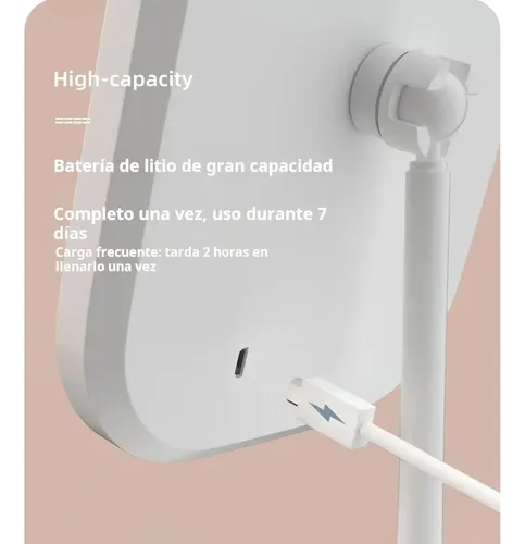Espejo De Maquillaje Con Luz Led Recargable Y Aumento 5x Blanco
