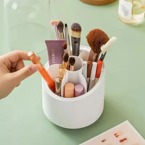 Organizador Giratorio Brochas Maquillaje Pinceles Capsula Color Blanco