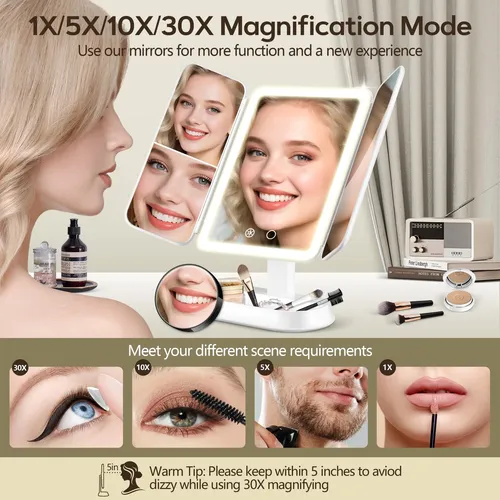 Espejo De Maquillaje Iluminado Gomipuru Con Aumento 30x/10x/