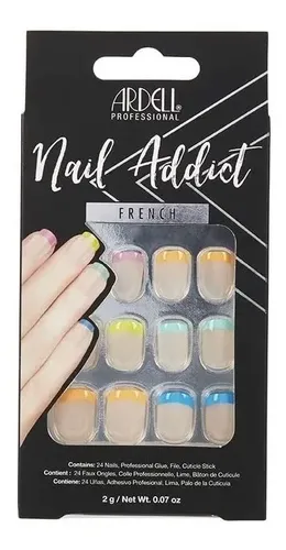 Uñas Postizas Ardell French Rainbow Cuadrada Corto con Acabado Brillante