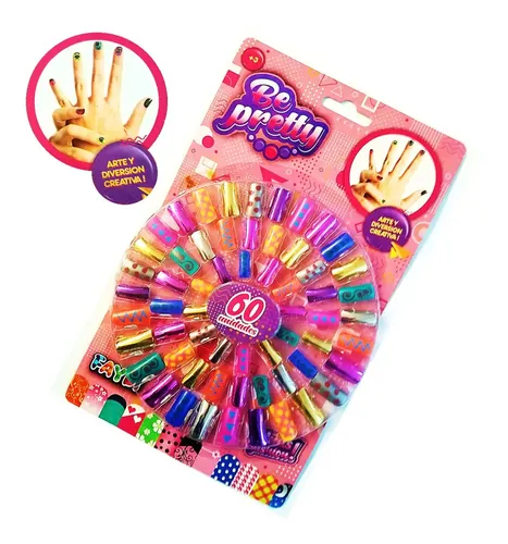 Kit De Uñas Postiza X 60 Para Niñas Infantil Mundo Pre D3455