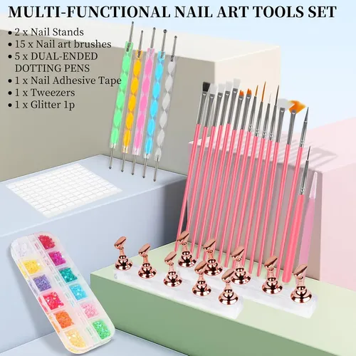 Kit Profesional De Uñas 25 Piezas Con Pinceles Y Accesorios