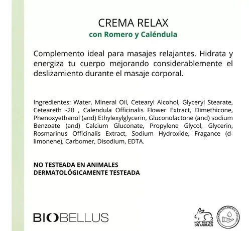 Crema Corporal Relax Masaje Romero Calendula Biobellus 250g